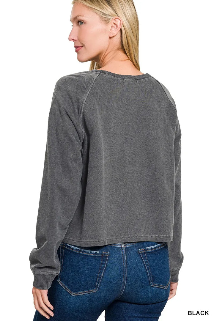 Zenana Washed French Terry Round Neck Pullover &amp; Pants Set - Nikki &amp; Co. Boutique