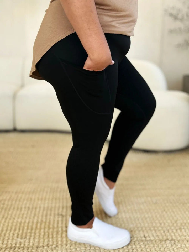 Wide Waistband Full-Length Sports Leggings with Pockets - Nikki &amp; Co. Boutique