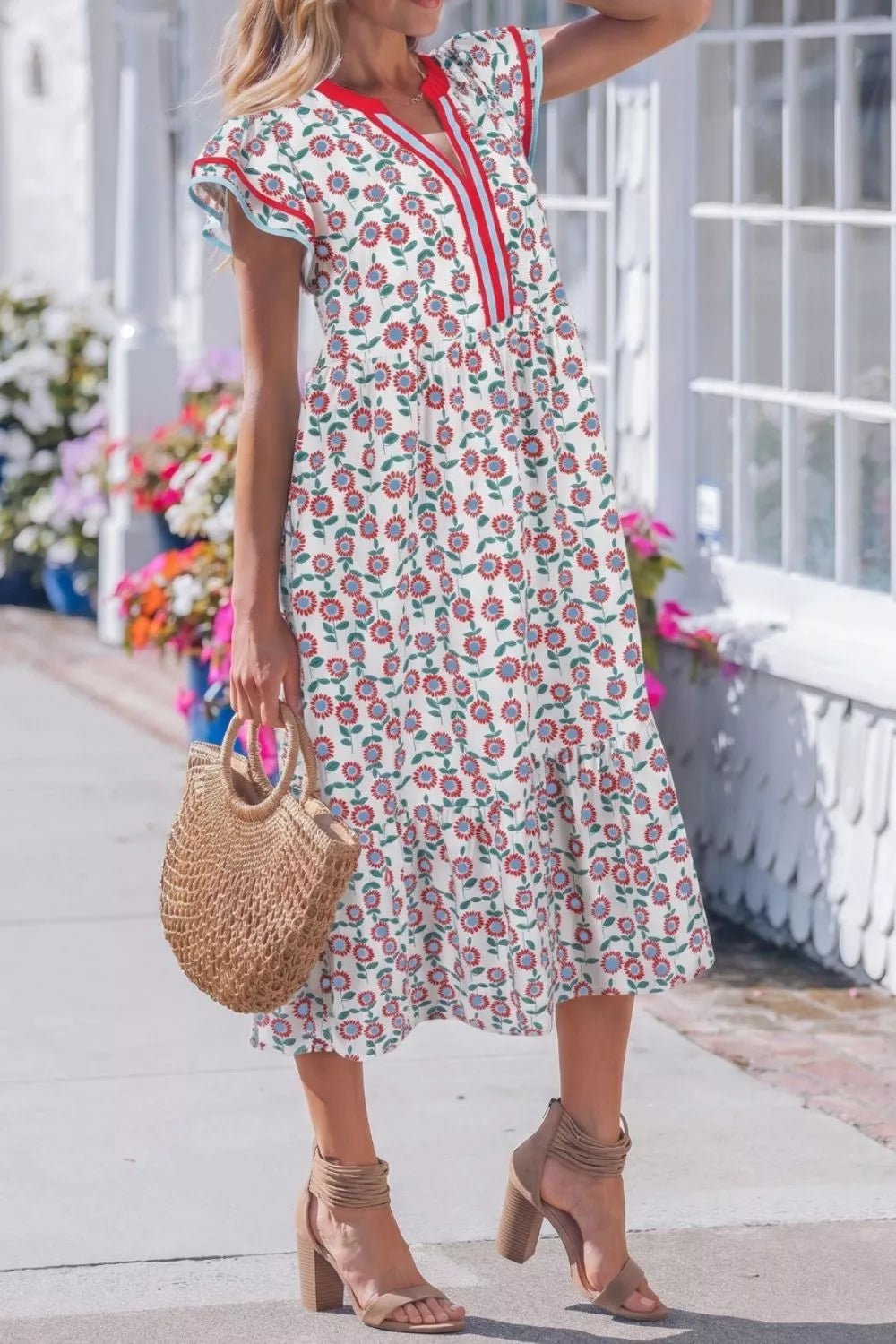 Floral Print Ruffle Sleeve Tiered Midi Dress - Nikki &amp; Co. Boutique