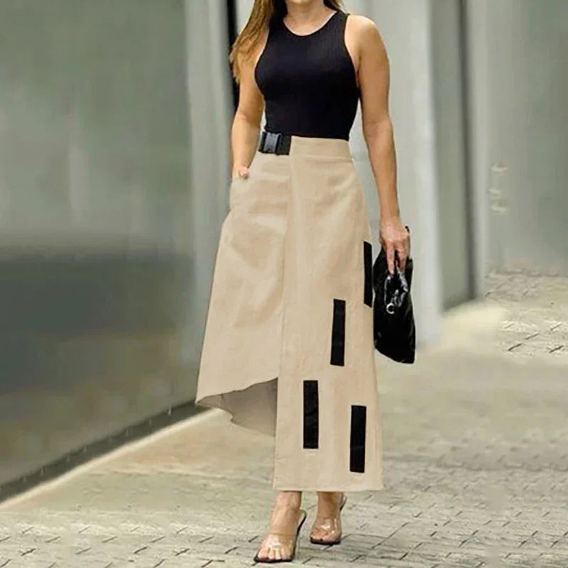 Yeezzi Urban Female Asymmetrical A-Line Skirts New Solid Color High Waisted Loose Pockets Long Skirt Bottoms For Woman