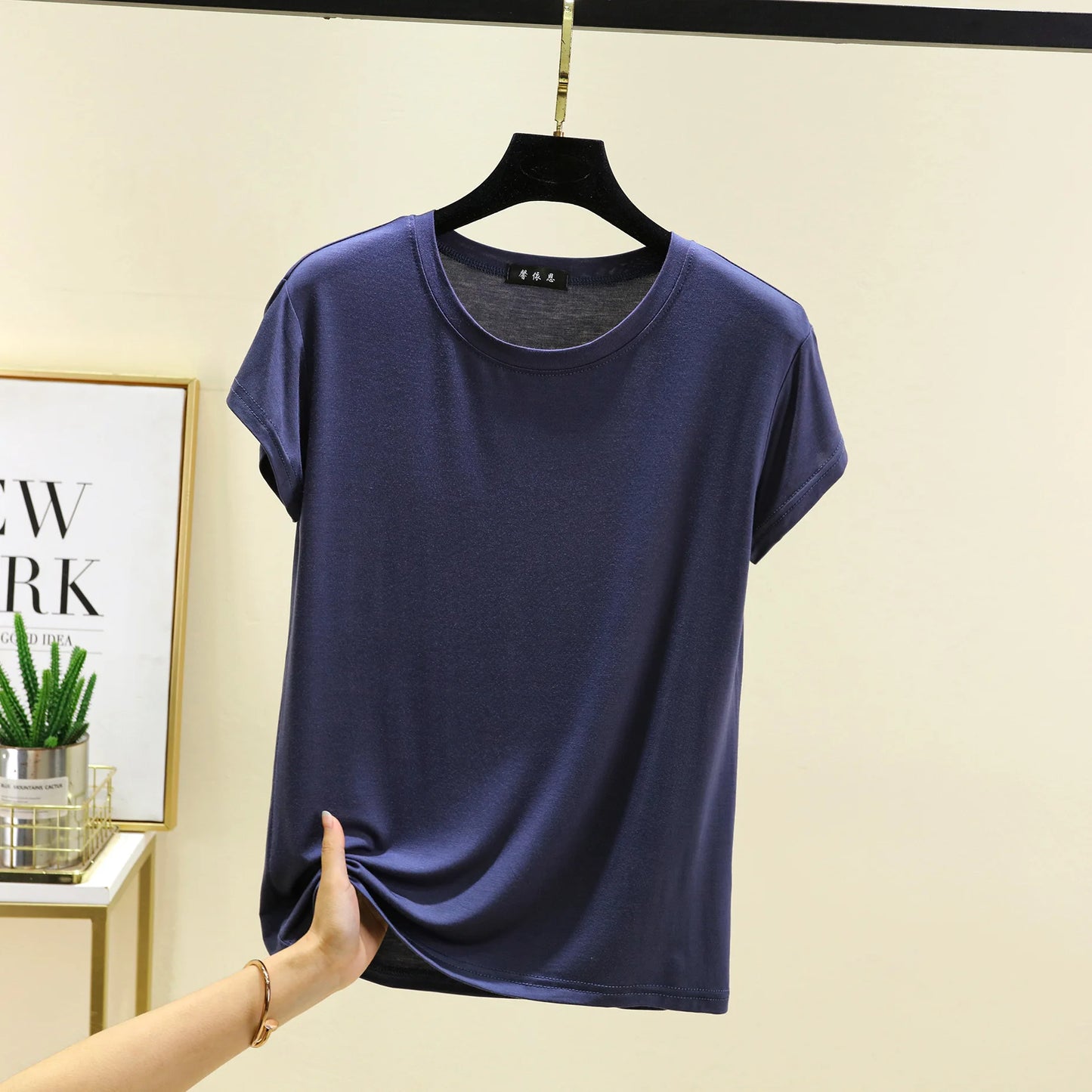 Plus size L to 6XL Modal O-Neck Tshirt Short Sleeves Solid color Slim Fit T-shirts summer women's tee tops all match