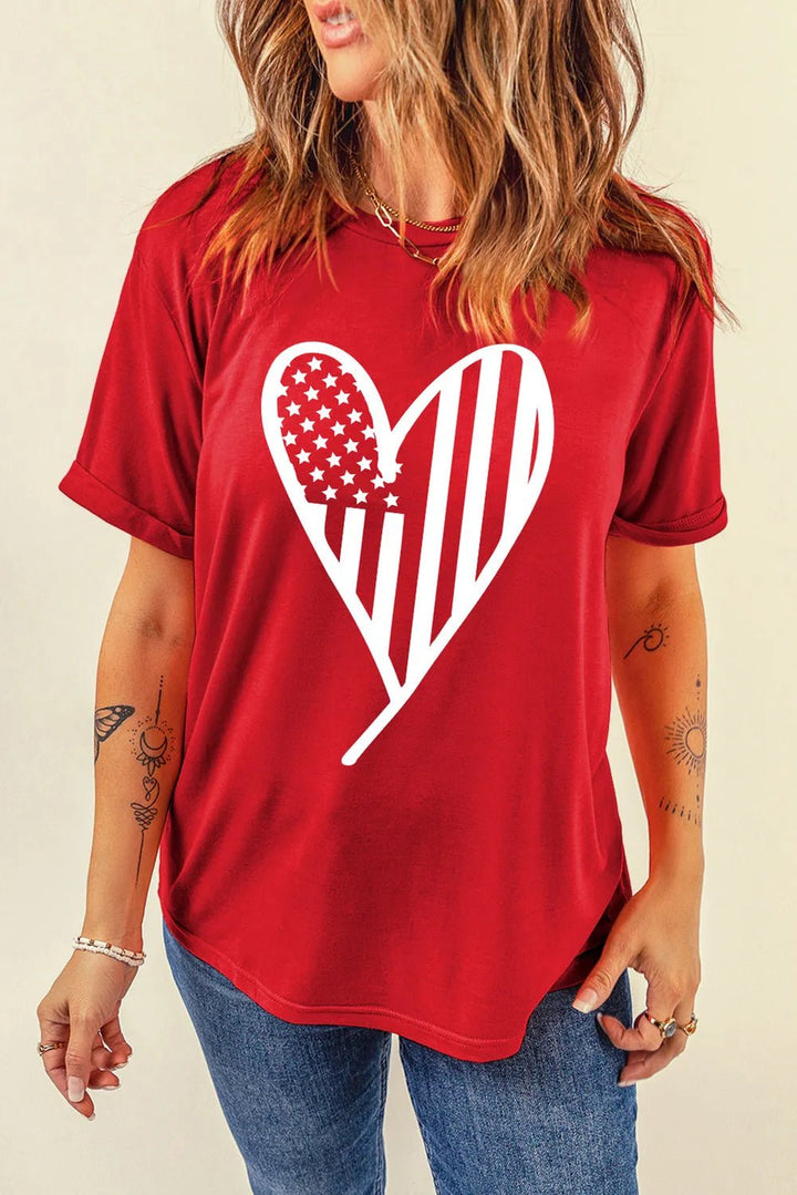 Heart Round Neck Shorts Sleeve T-Shirt - Nikki &amp; Co. Boutique