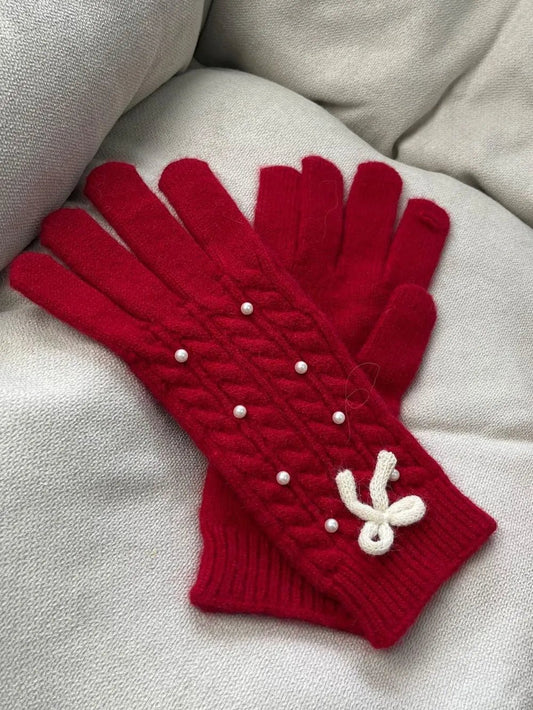 Thermal Pearl Detail Bow Five - Finger Gloves - Nikki and Co Boutique