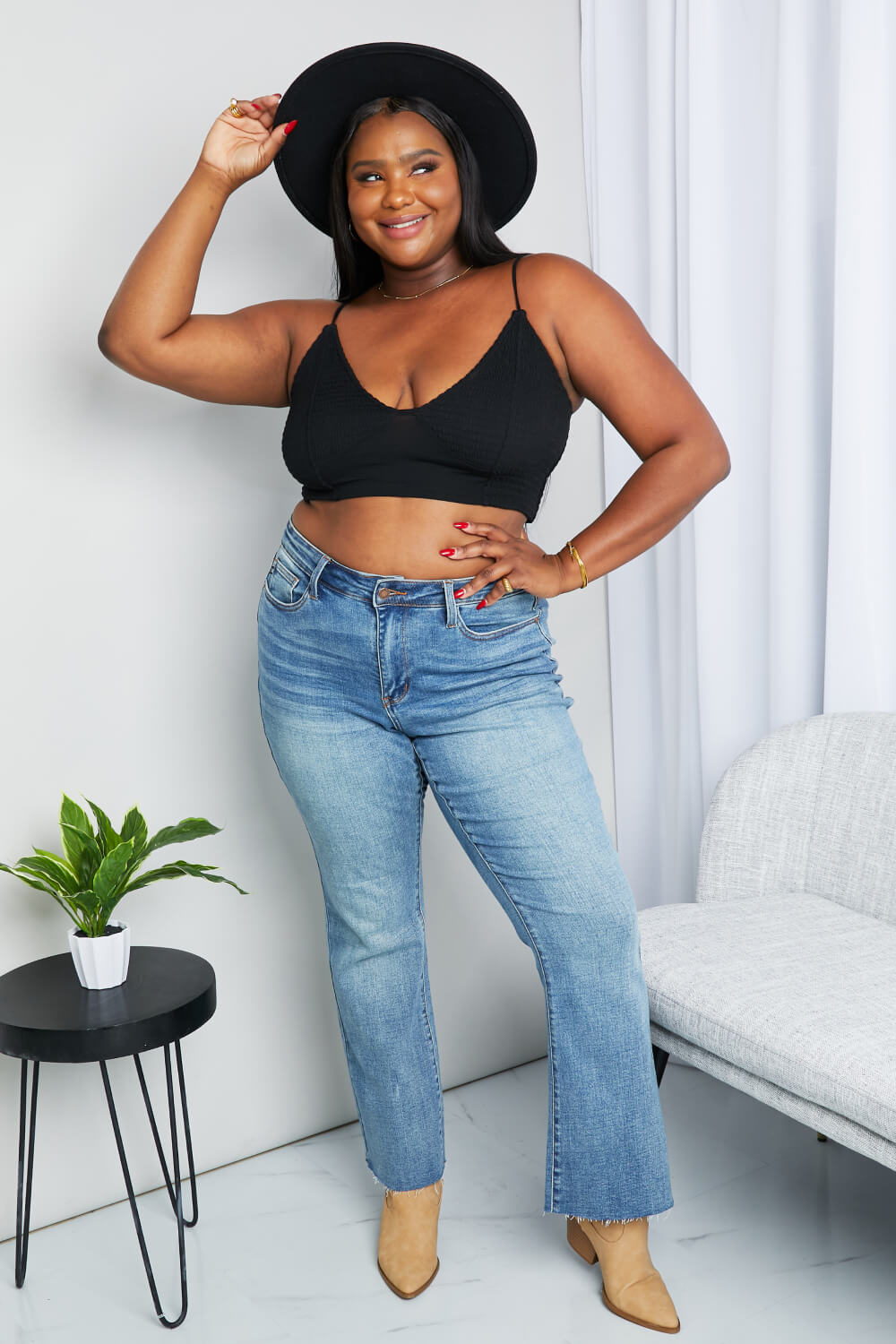 Zenana Full Size Textured Spaghetti Strap Bralette in Black | Nikki &amp; Co. Boutique