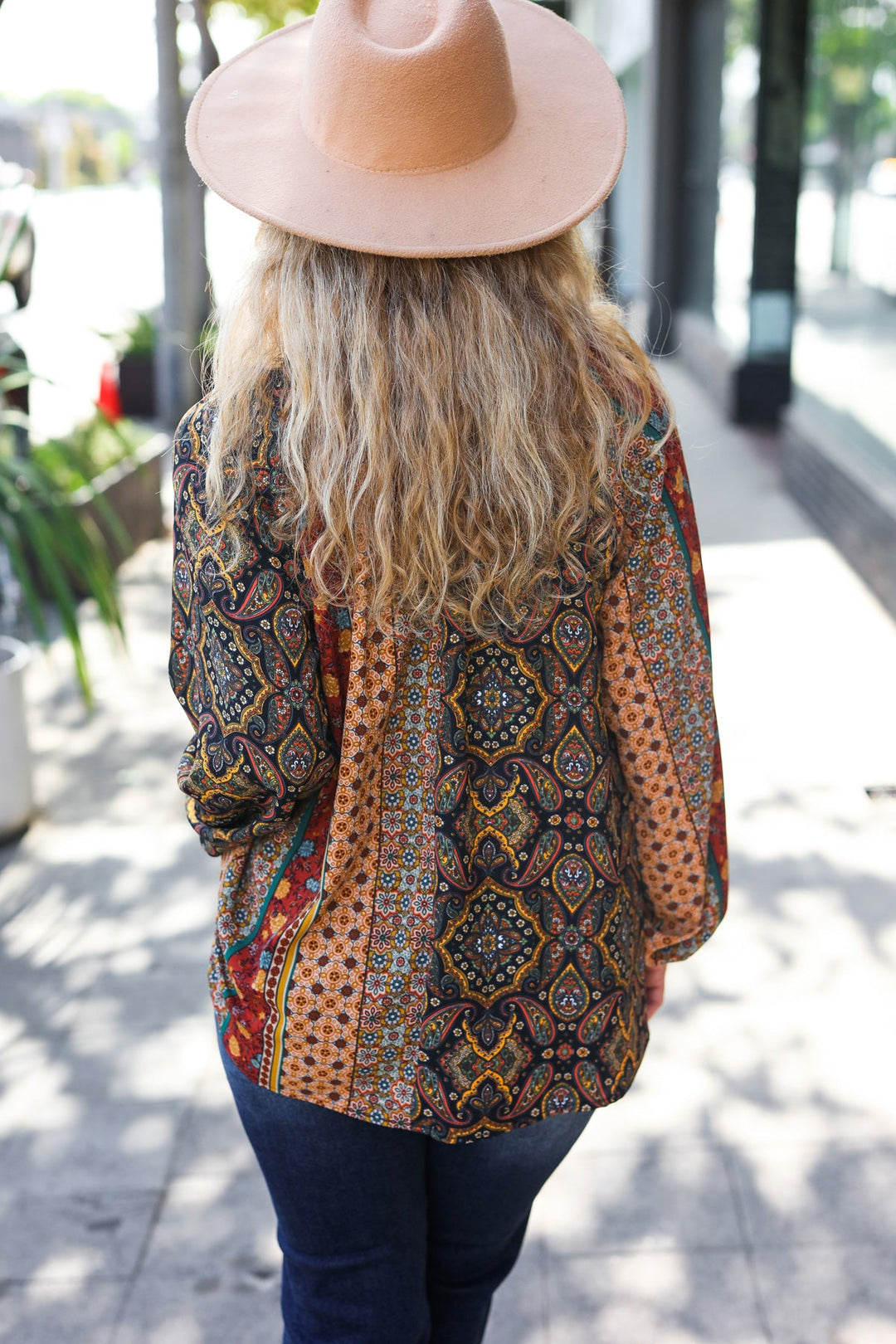 Weekend Ready Black &amp; Rust Paisley Raglan Keyhole Tie Tops | Nikki &amp; Co. Boutique