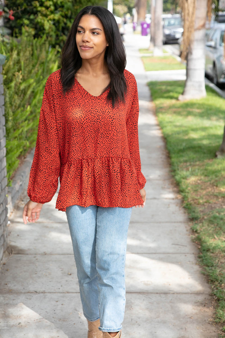 Rust Leopard Wool Dobby Woven Knit Tops | Nikki &amp; Co. Boutique