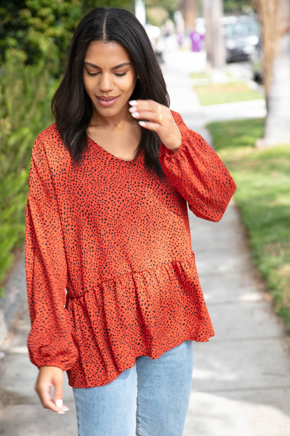 Rust Leopard Wool Dobby Woven Knit Tops | Nikki &amp; Co. Boutique
