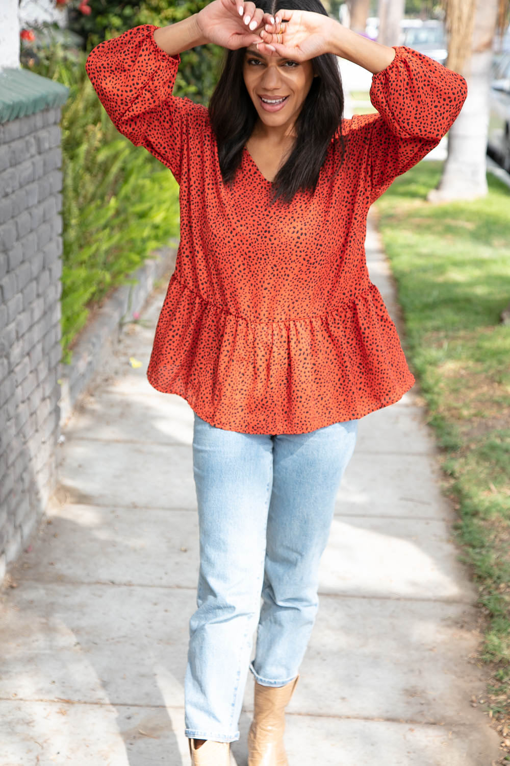 Rust Leopard Wool Dobby Woven Knit Tops | Nikki &amp; Co. Boutique