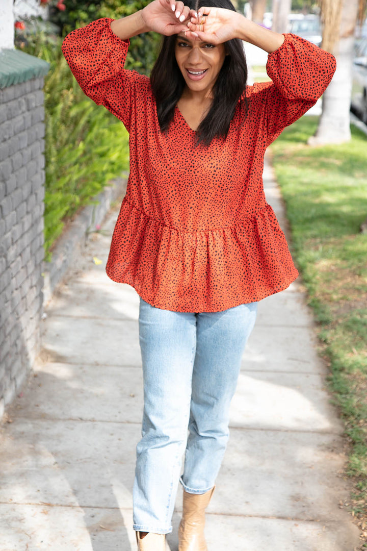 Rust Leopard Wool Dobby Woven Knit Tops | Nikki &amp; Co. Boutique