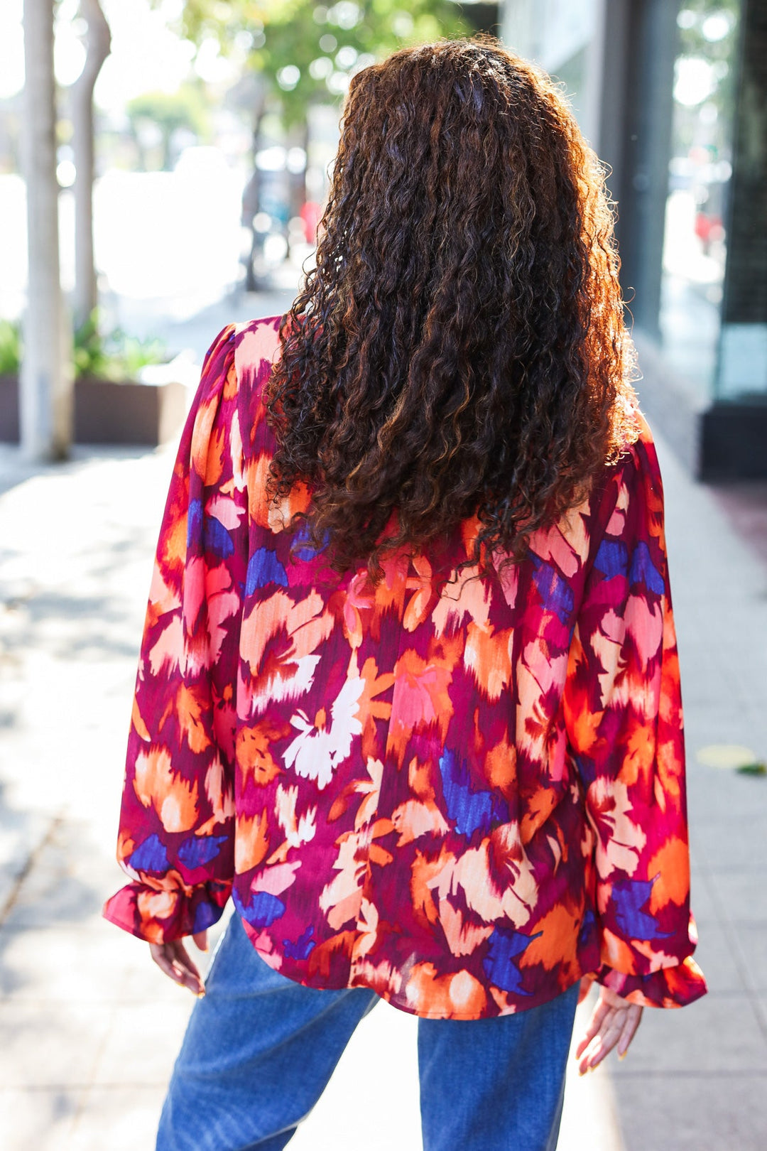 You Got This Wine Floral Print Print Frill Mock Neck Tops | Nikki &amp; Co. Boutique