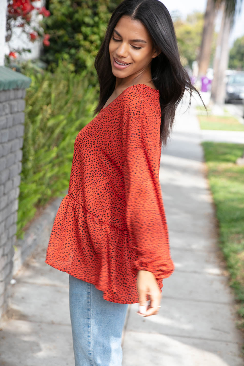 Rust Leopard Wool Dobby Woven Knit Tops | Nikki &amp; Co. Boutique
