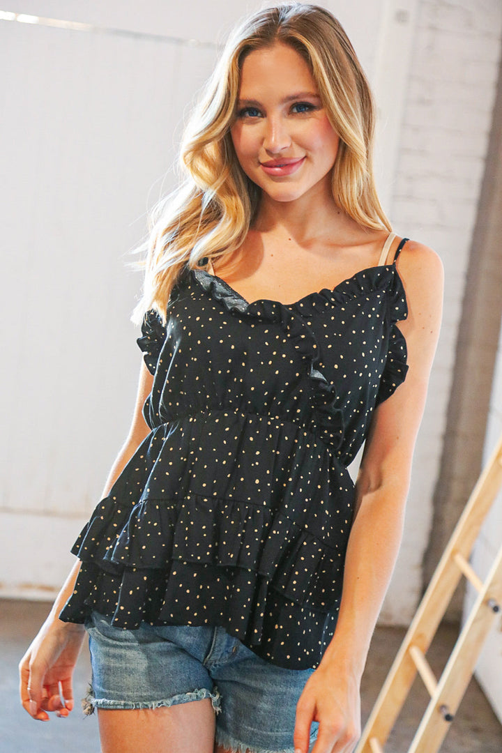 Rayon Dobby Dot V Neck Elastic Waist Blouse | Nikki &amp; Co. Boutique