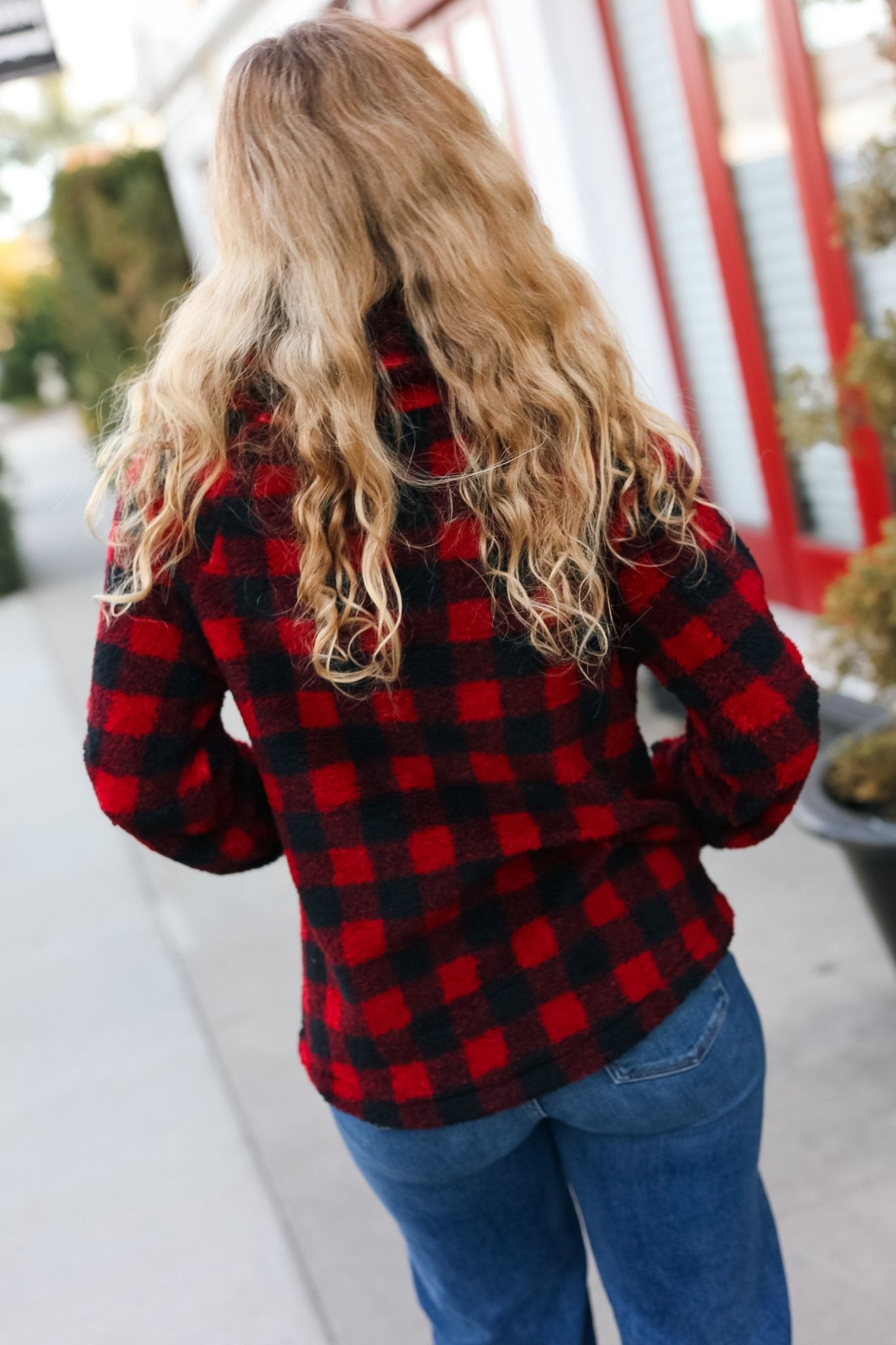 Cozy in Plaid Red Sherpa Sweater - Nikki and Co Boutique