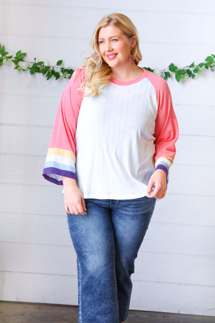 Pink Pointelle Color Block Wide Sleeve Pullover | Nikki &amp; Co. Boutique