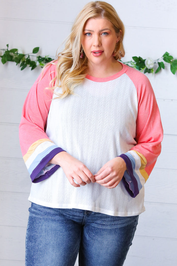 Pink Pointelle Color Block Wide Sleeve Pullover | Nikki &amp; Co. Boutique