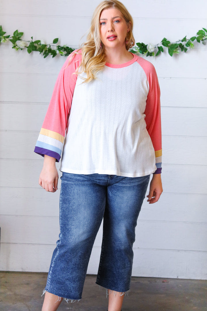 Pink Pointelle Color Block Wide Sleeve Pullover | Nikki &amp; Co. Boutique