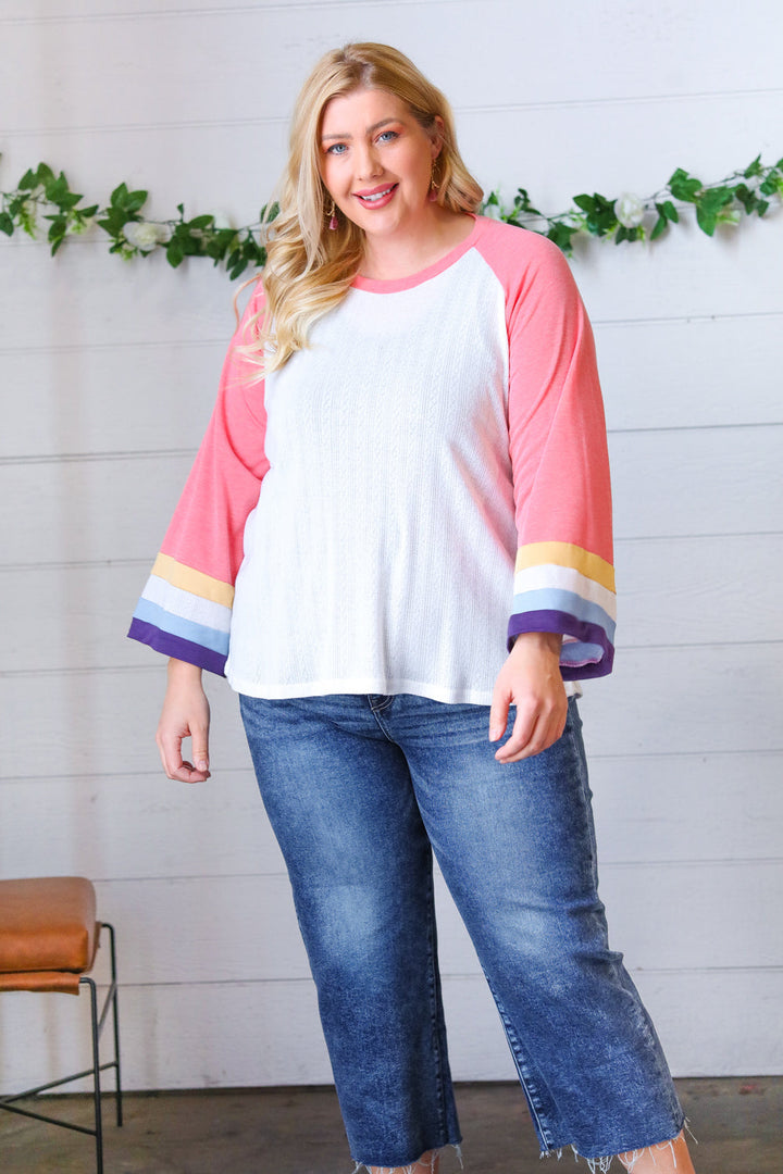 Pink Pointelle Color Block Wide Sleeve Pullover | Nikki &amp; Co. Boutique
