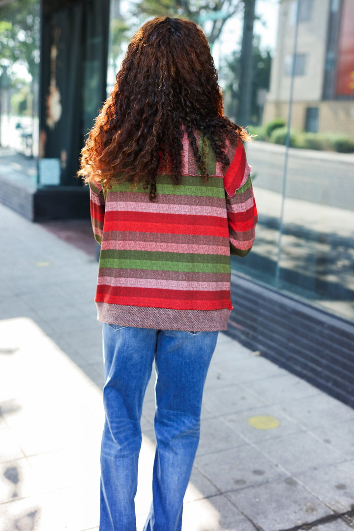 Perfectly You Olive &amp; Mauve Stripe Two-Tone Banded Sweater Top | Nikki &amp; Co. Boutique