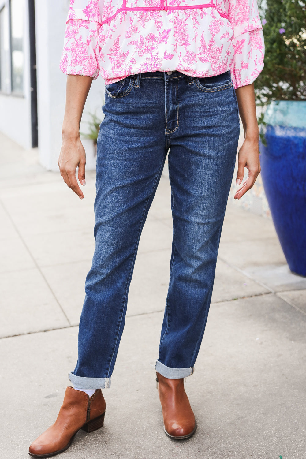 Judy Blue Mid Rise Cuffed Boyfriend Straight Leg Jeans | Nikki &amp; Co. Boutique