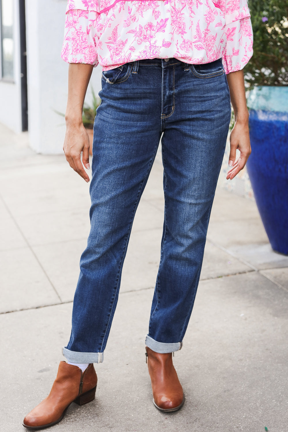 Judy Blue Mid Rise Cuffed Boyfriend Straight Leg Jeans | Nikki &amp; Co. Boutique