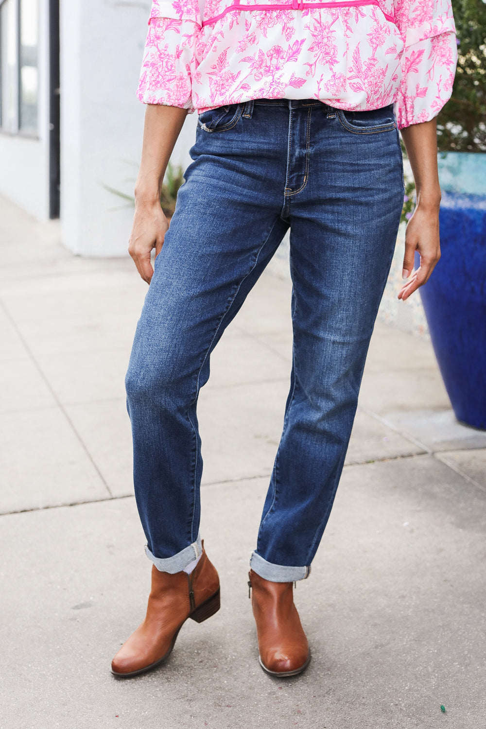 Judy Blue Mid Rise Cuffed Boyfriend Straight Leg Jeans | Nikki &amp; Co. Boutique