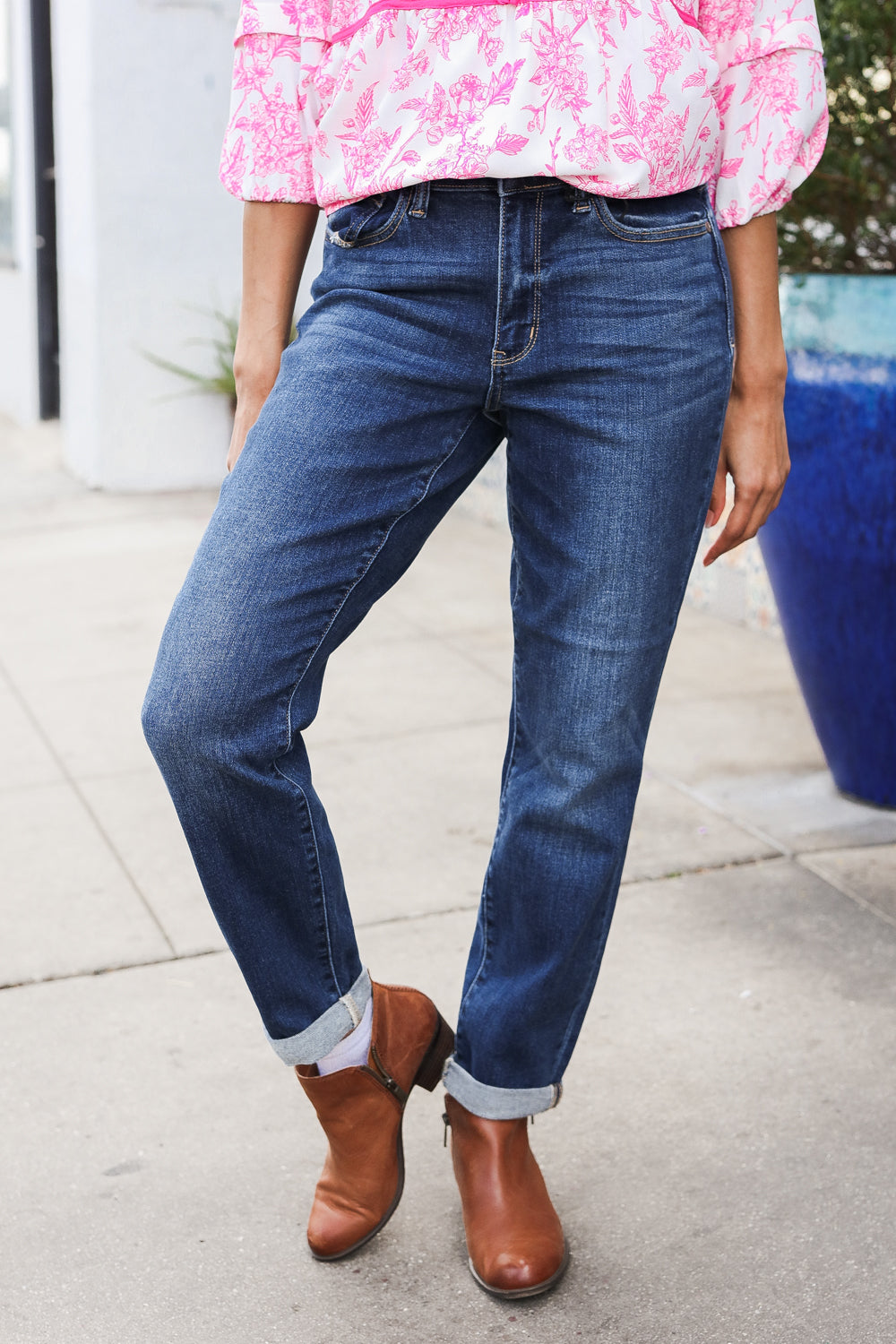 Judy Blue Mid Rise Cuffed Boyfriend Straight Leg Jeans | Nikki &amp; Co. Boutique