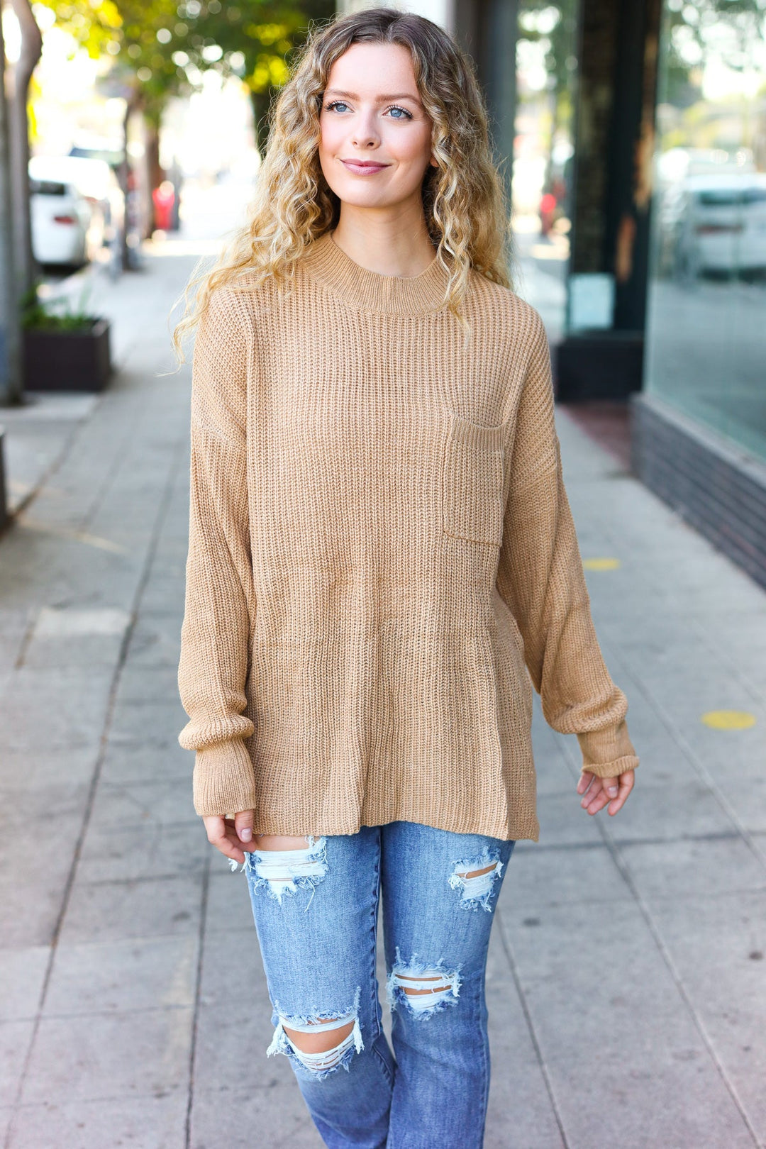Classy Chic Taupe Mock Neck Chest Pocket Knit Sweater | Nikki &amp; Co. Boutique