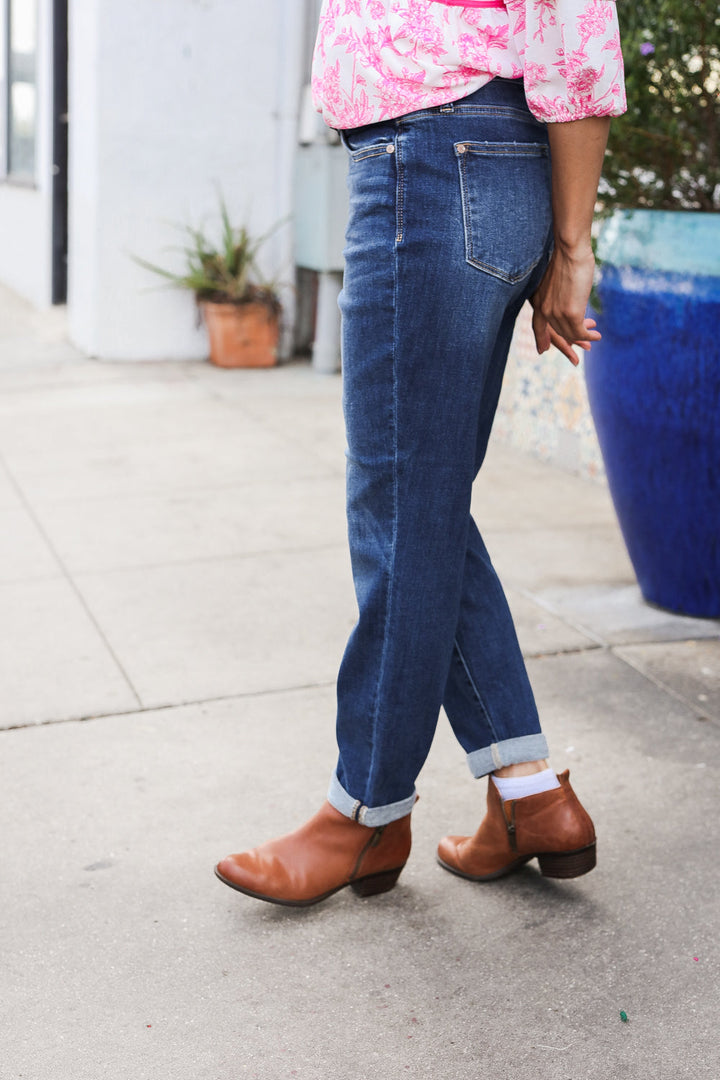 Judy Blue Mid Rise Cuffed Boyfriend Straight Leg Jeans | Nikki &amp; Co. Boutique