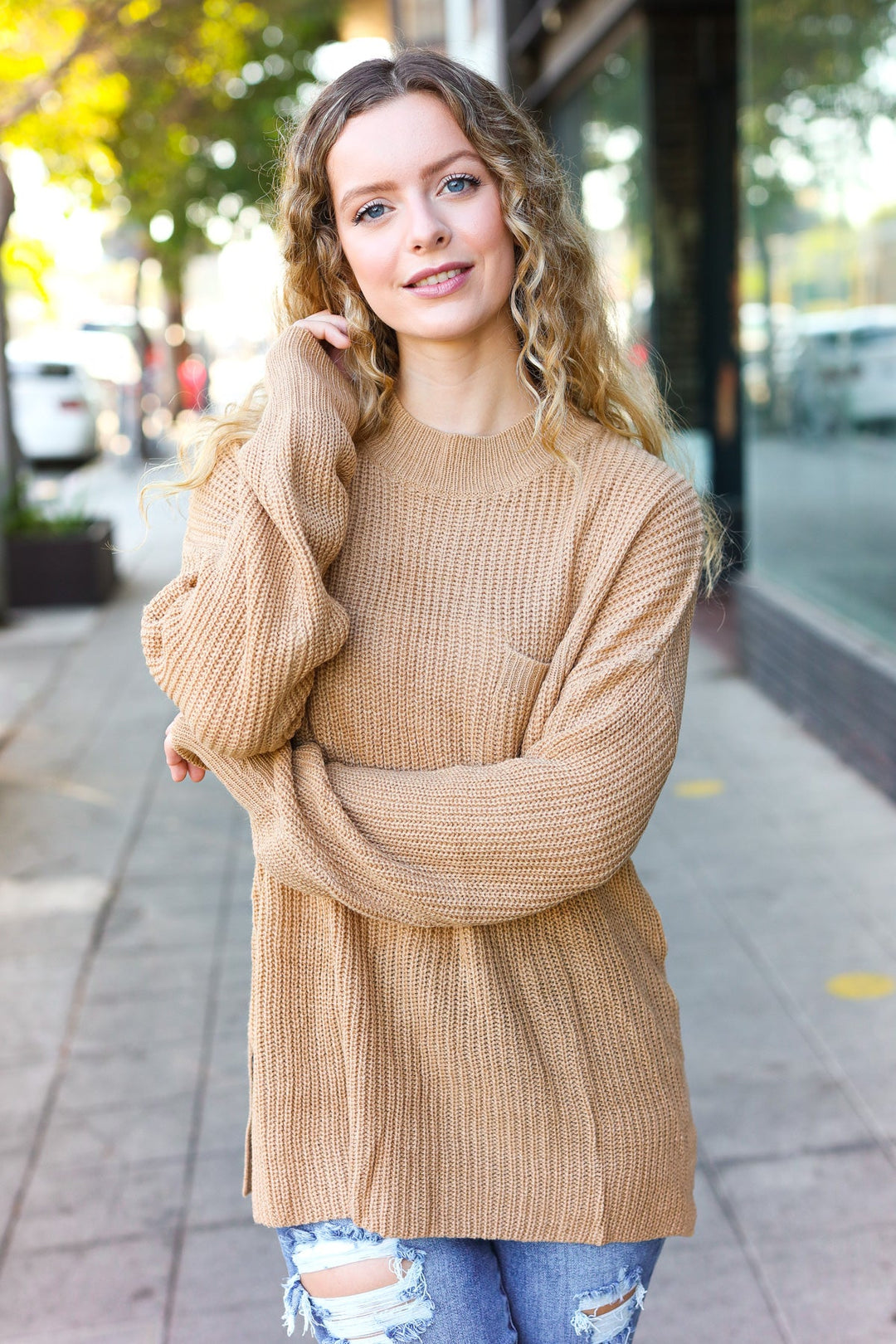 Classy Chic Taupe Mock Neck Chest Pocket Knit Sweater | Nikki &amp; Co. Boutique