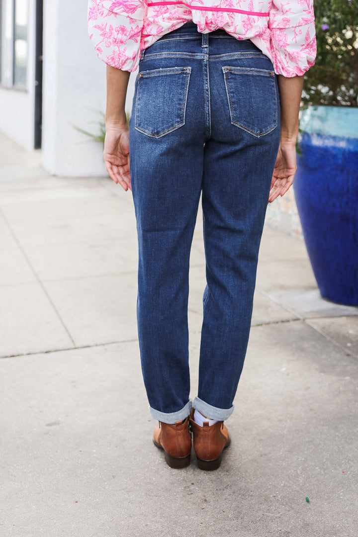 Judy Blue Mid Rise Cuffed Boyfriend Straight Leg Jeans | Nikki &amp; Co. Boutique