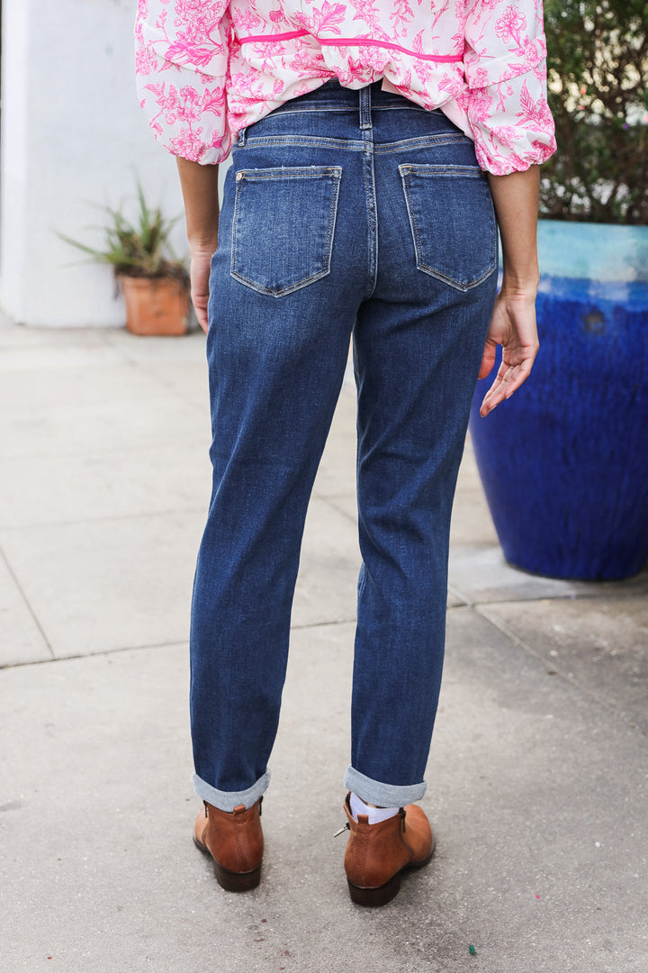 Judy Blue Mid Rise Cuffed Boyfriend Straight Leg Jeans | Nikki &amp; Co. Boutique
