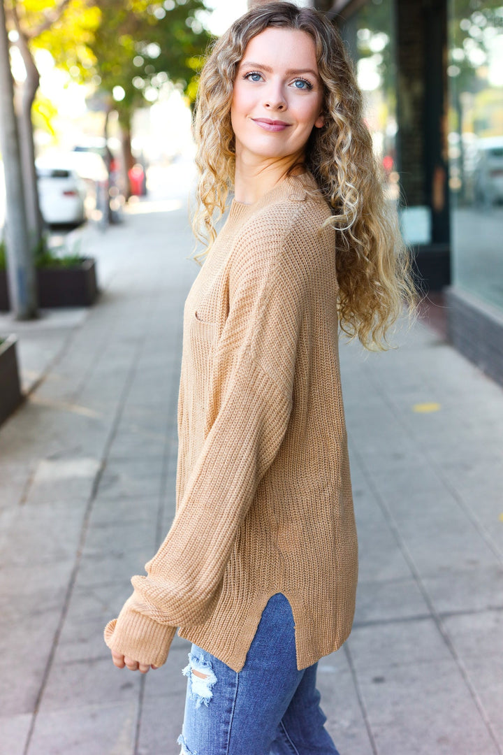 Classy Chic Taupe Mock Neck Chest Pocket Knit Sweater | Nikki &amp; Co. Boutique