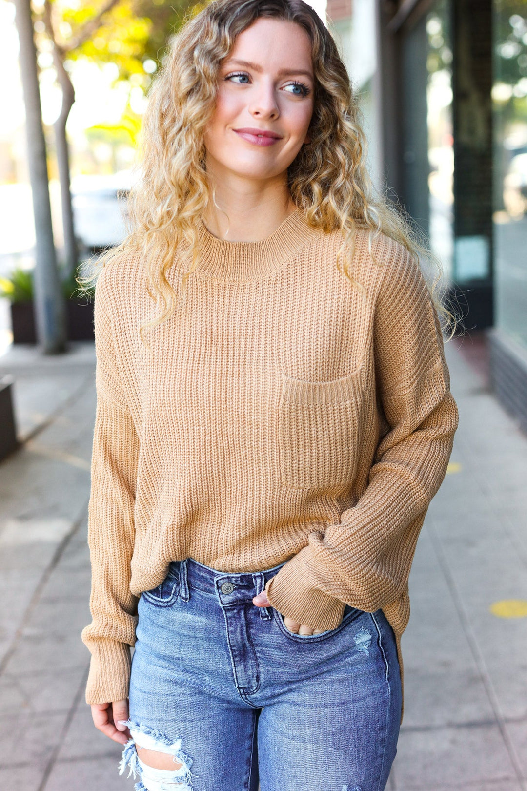 Classy Chic Taupe Mock Neck Chest Pocket Knit Sweater | Nikki &amp; Co. Boutique