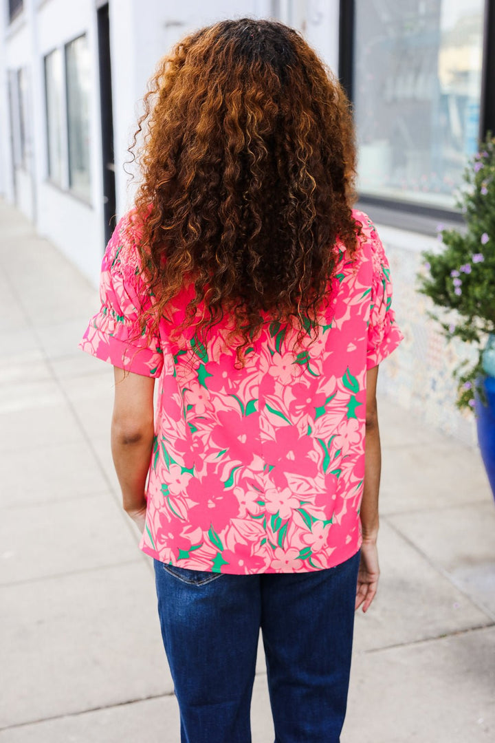 Vacay Vibes Floral Back Keyhole Shorts Smocked Banded Sleeve Tops - Nikki &amp; Co. Boutique
