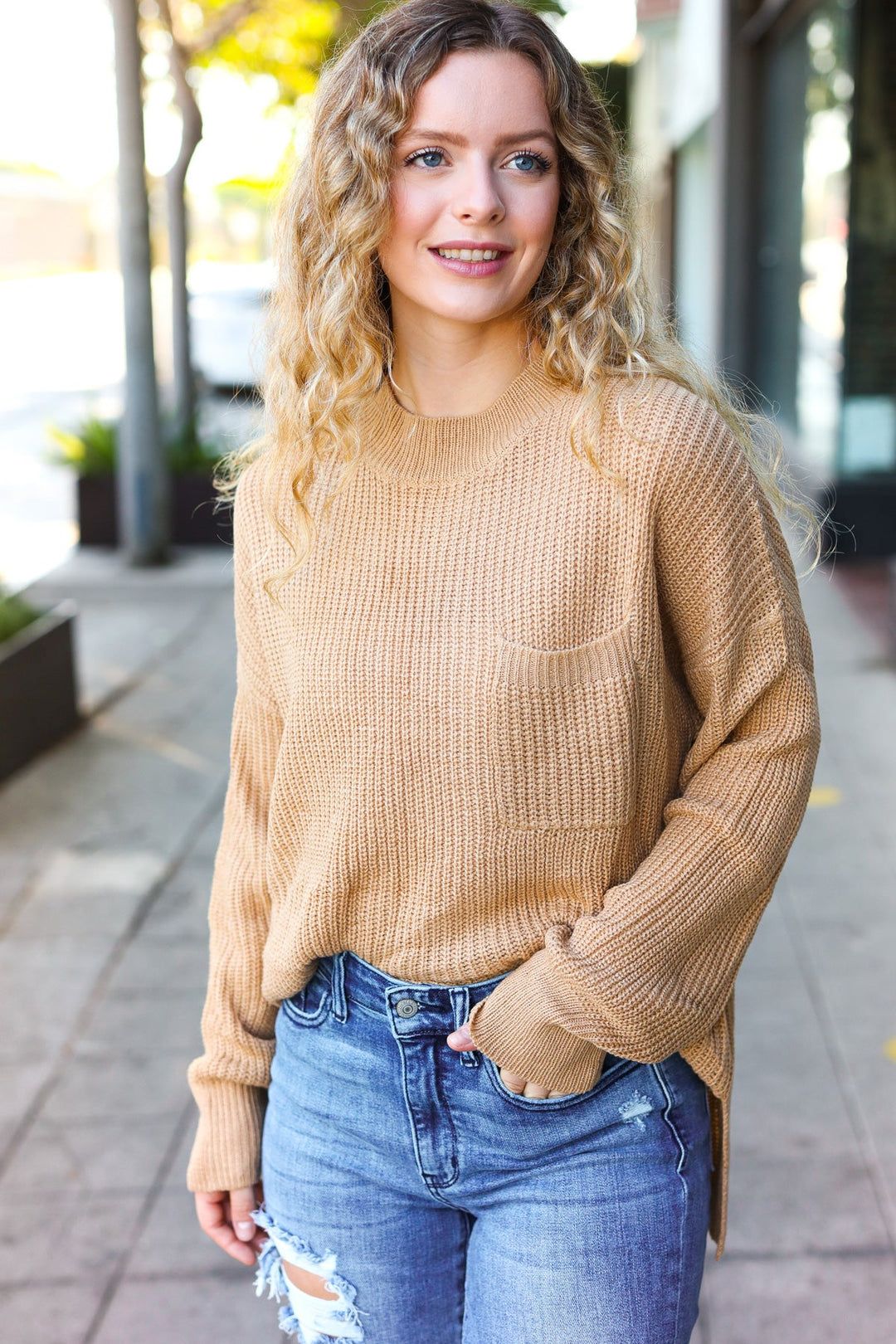 Classy Chic Taupe Mock Neck Chest Pocket Knit Sweater | Nikki &amp; Co. Boutique