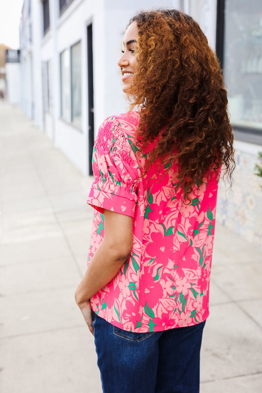 Vacay Vibes Floral Back Keyhole Shorts Smocked Banded Sleeve Tops - Nikki &amp; Co. Boutique