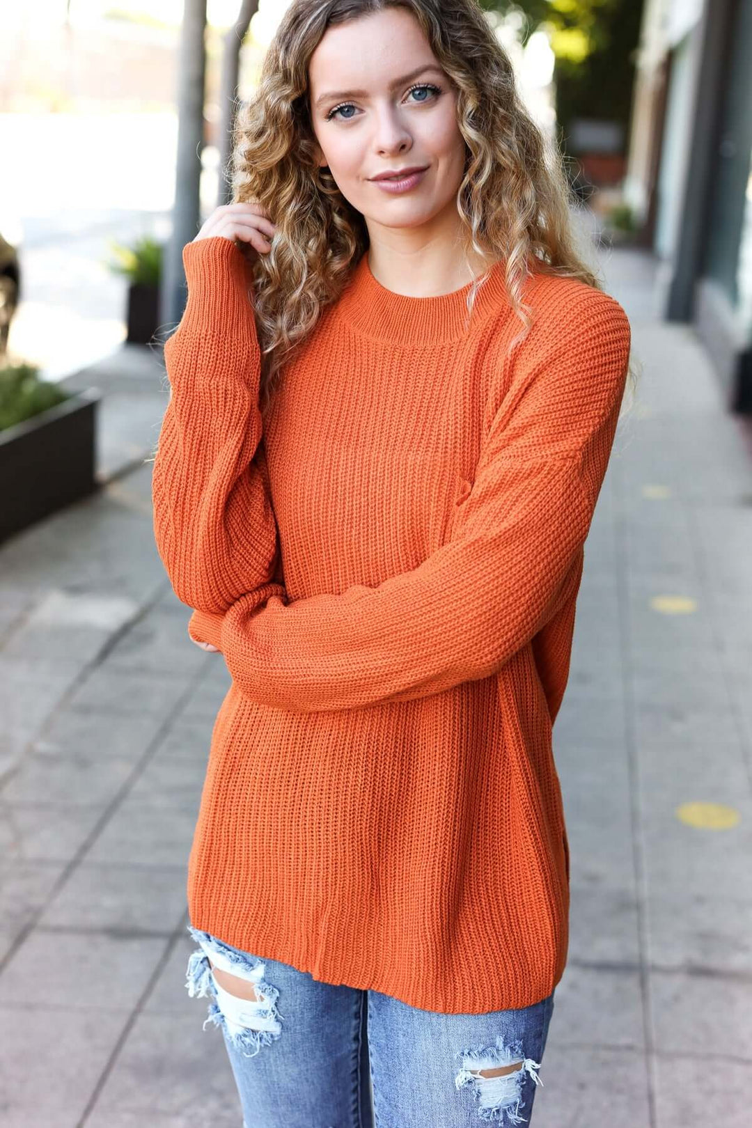 Pumpkin Spice Mock Neck Chest Pocket Knit Sweater - Nikki &amp; Co. Boutique