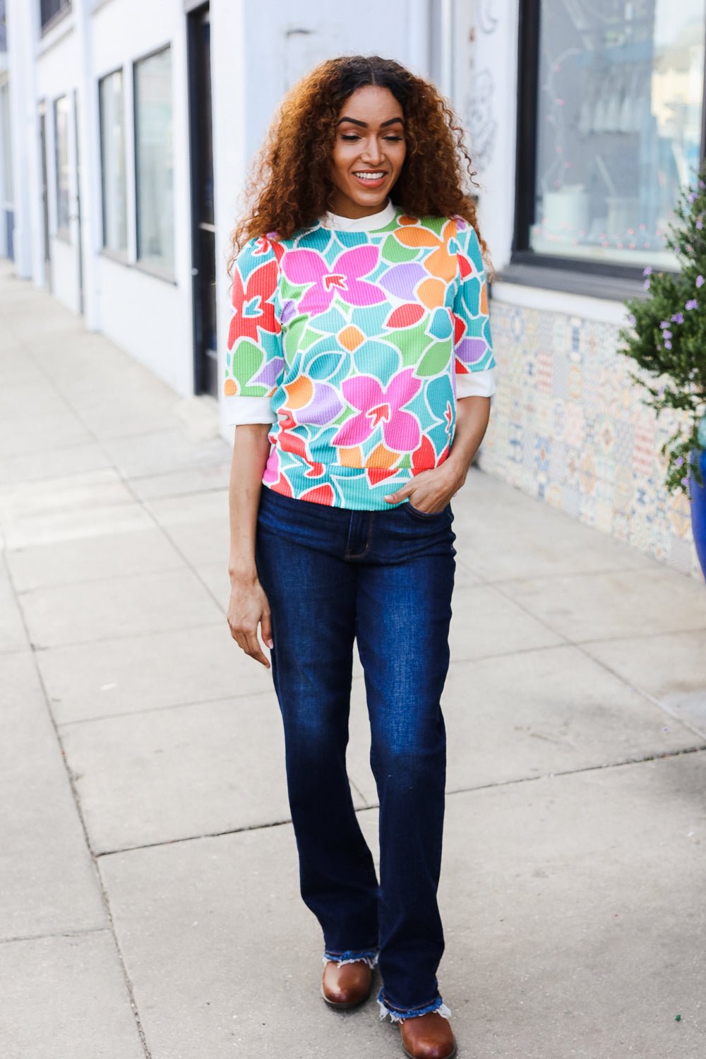 Spring Vibes Multicolor floral Rib Back Bow Tie Detail Tops - Nikki &amp; Co. Boutique