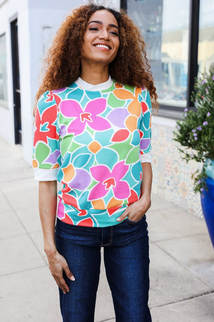Spring Vibes Multicolor floral Rib Back Bow Tie Detail Tops - Nikki &amp; Co. Boutique