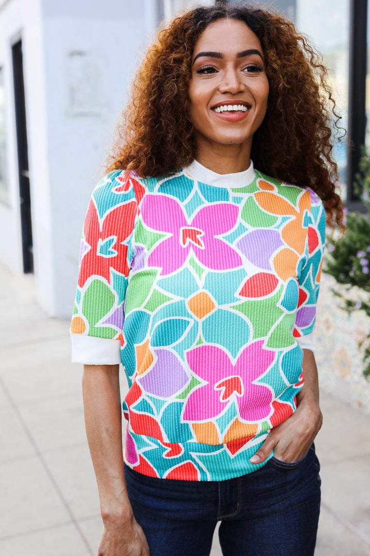 Spring Vibes Multicolor floral Rib Back Bow Tie Detail Tops - Nikki &amp; Co. Boutique