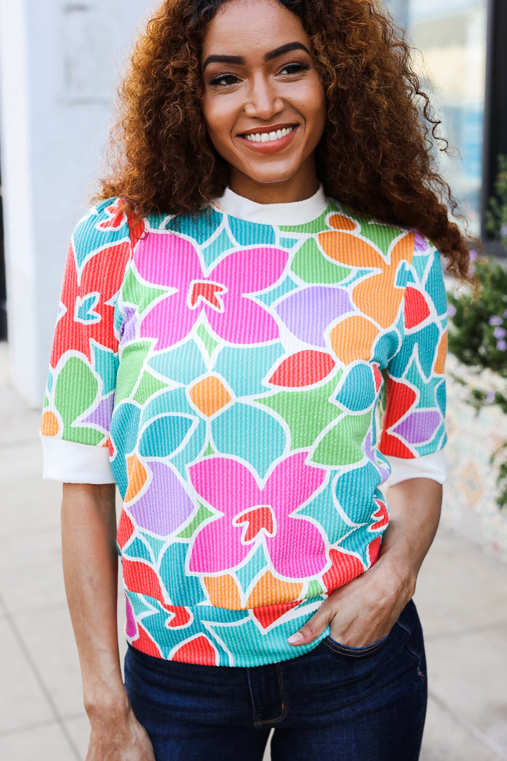 Spring Vibes Multicolor floral Rib Back Bow Tie Detail Tops | Nikki & Co. Boutique