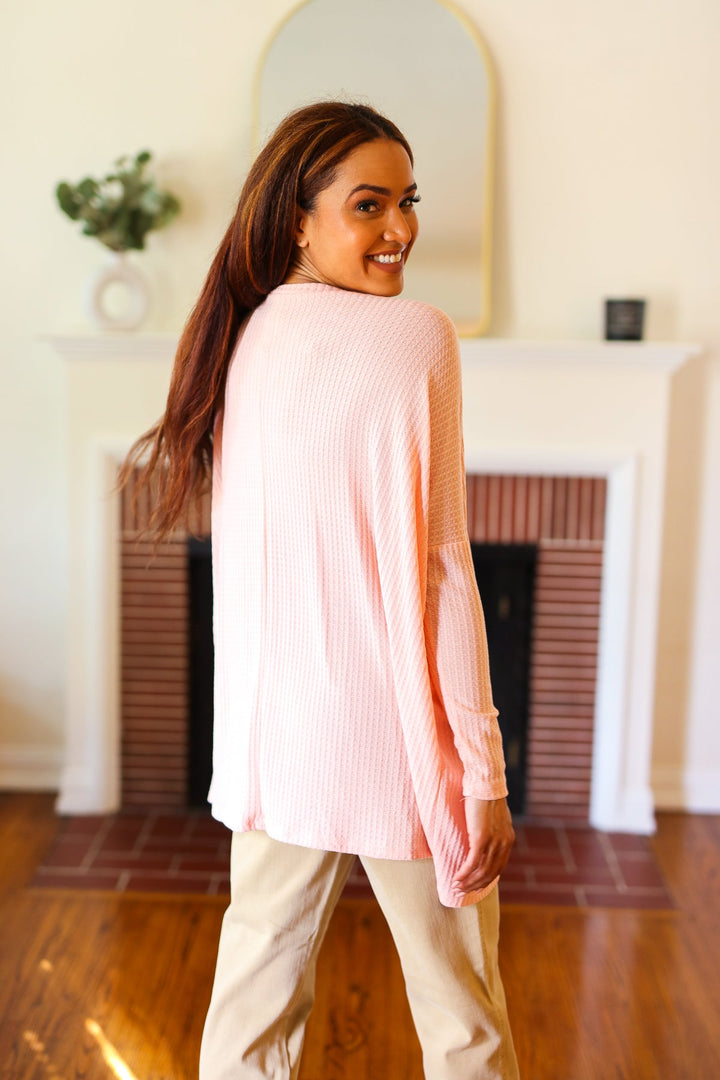 All For Love Peach Waffle Knit V Neck Dolman Top | Nikki &amp; Co. Boutique