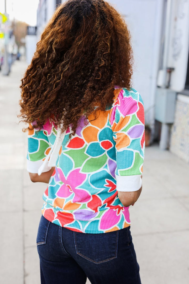 Spring Vibes Multicolor floral Rib Back Bow Tie Detail Tops - Nikki &amp; Co. Boutique