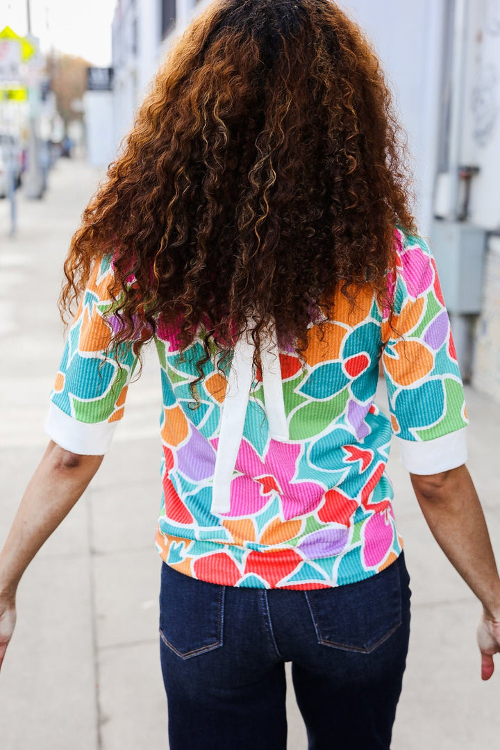Spring Vibes Multicolor floral Rib Back Bow Tie Detail Tops - Nikki &amp; Co. Boutique