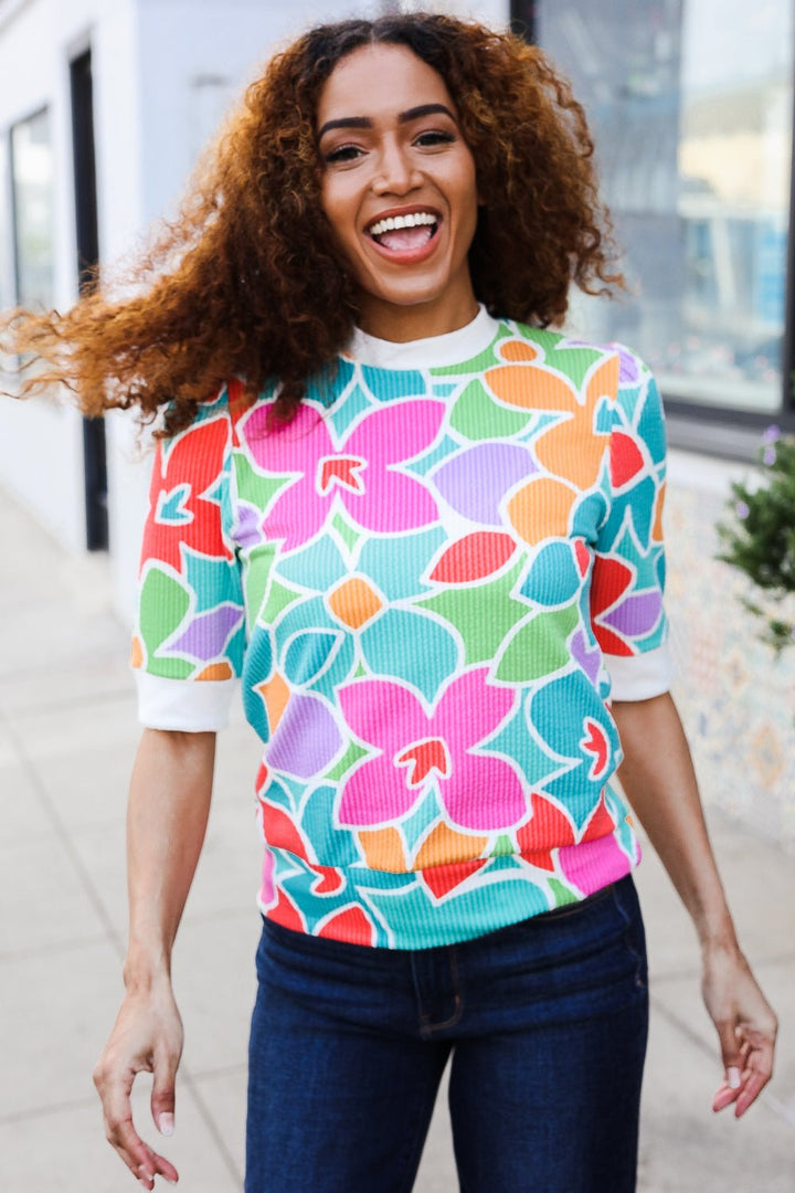 Spring Vibes Multicolor floral Rib Back Bow Tie Detail Tops - Nikki &amp; Co. Boutique