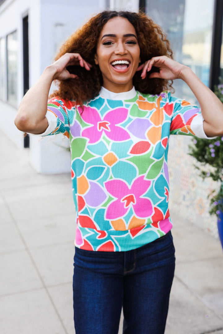 Spring Vibes Multicolor floral Rib Back Bow Tie Detail Tops | Nikki &amp; Co. Boutique