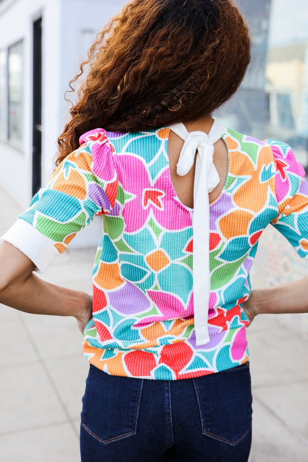 Spring Vibes Multicolor floral Rib Back Bow Tie Detail Tops - Nikki &amp; Co. Boutique