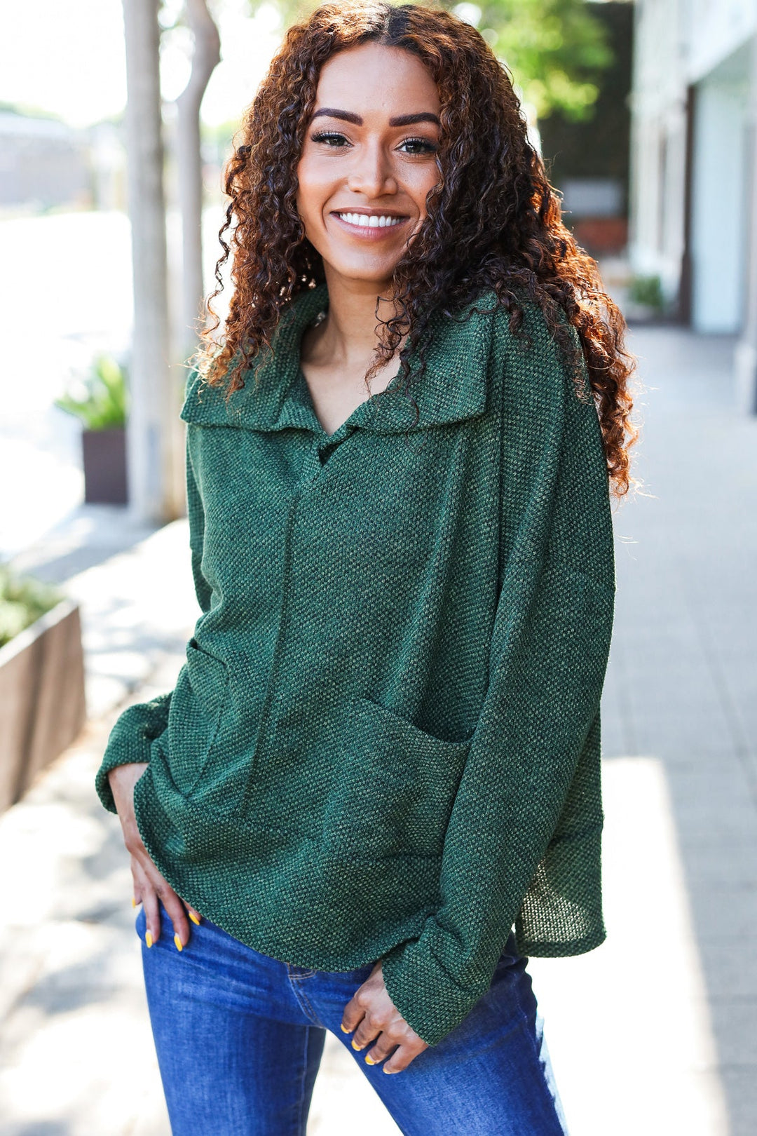 Easy Living Olive Textured Knit Notch Neck Oversized Collar Sweater | Nikki &amp; Co. Boutique