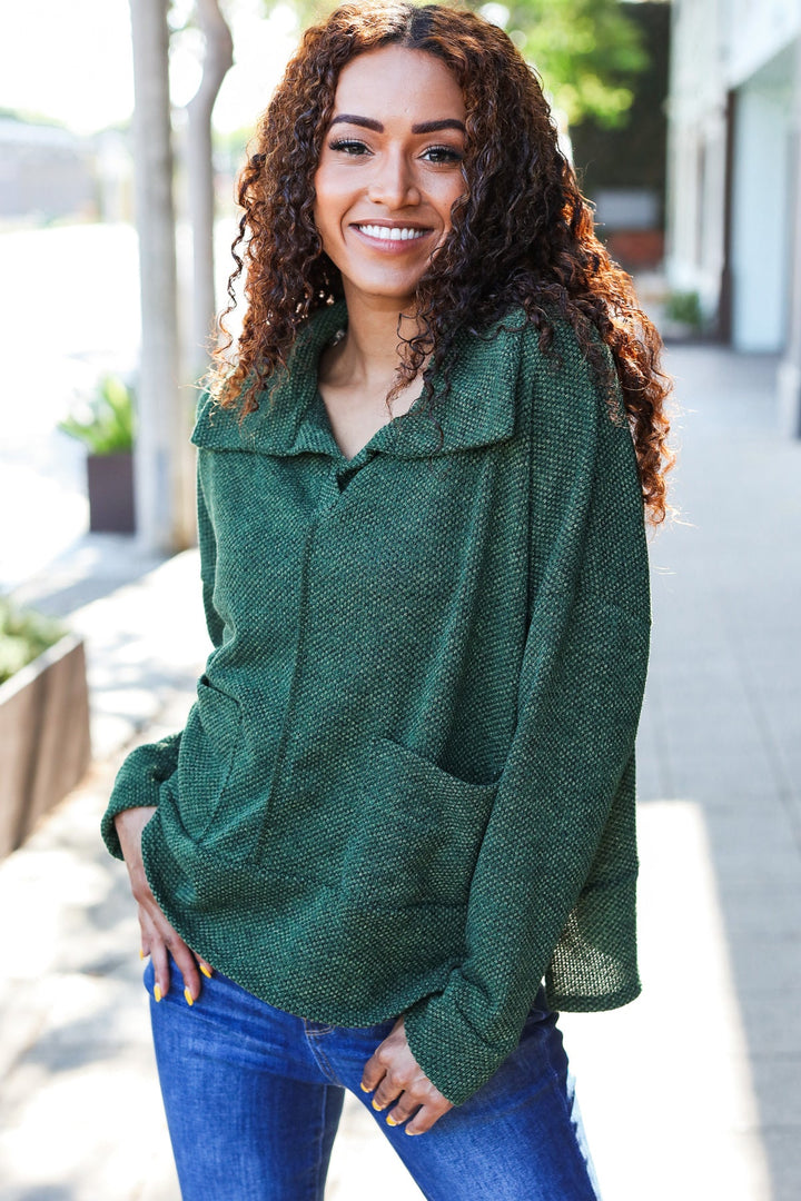 Easy Living Olive Textured Knit Notch Neck Oversized Collar Sweater | Nikki &amp; Co. Boutique