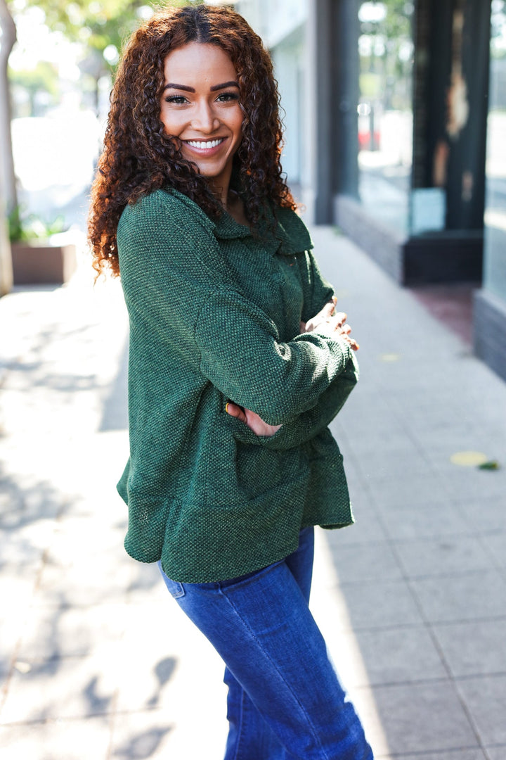 Easy Living Olive Textured Knit Notch Neck Oversized Collar Sweater | Nikki &amp; Co. Boutique